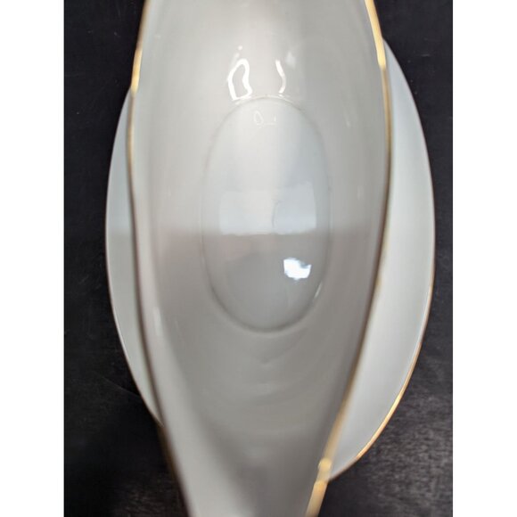 Ekco International Golden Autumn Double Pour Gravy Boat Attached Plate - Picture 9 of 11